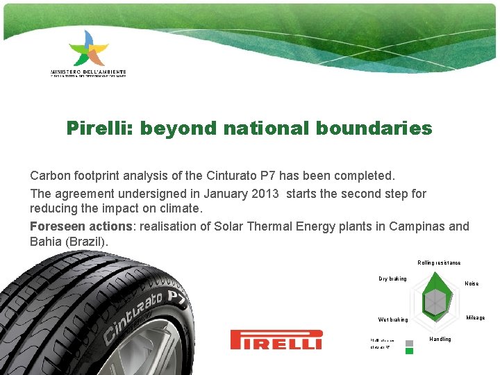 Pirelli: beyond national boundaries Carbon footprint analysis of the Cinturato P 7 has been