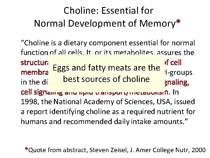 Choline: Essential for Normal Development of Memory* “Choline is a dietary component essential for