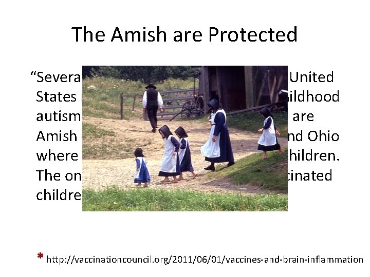 The Amish are Protected “Several autism-free zones exist in the United States in what