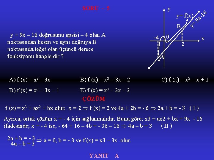 SORU - 5 9 x -1 y= f(x) 6 y y = 9 x