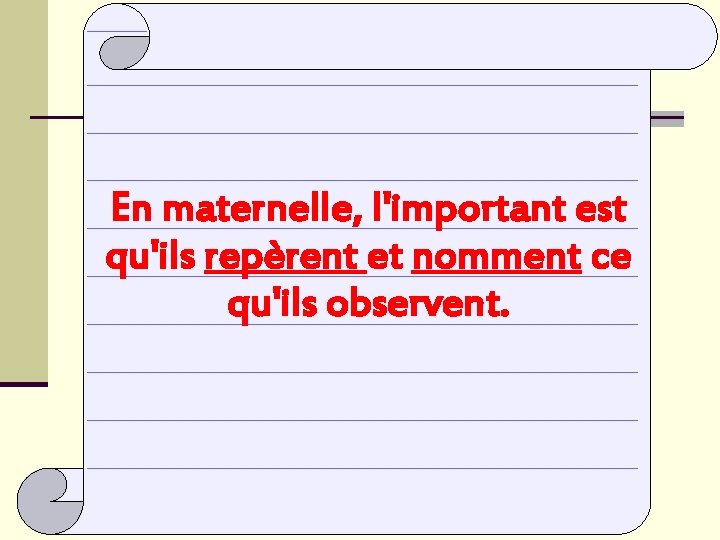 En maternelle, l'important est qu'ils repèrent et nomment ce qu'ils observent. 