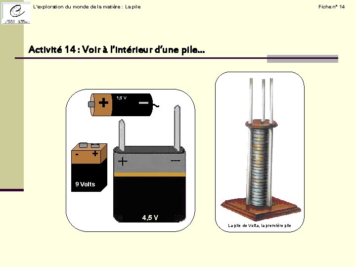 L’exploration du monde de la matière : La pile Fiche n° 14 Activité 14