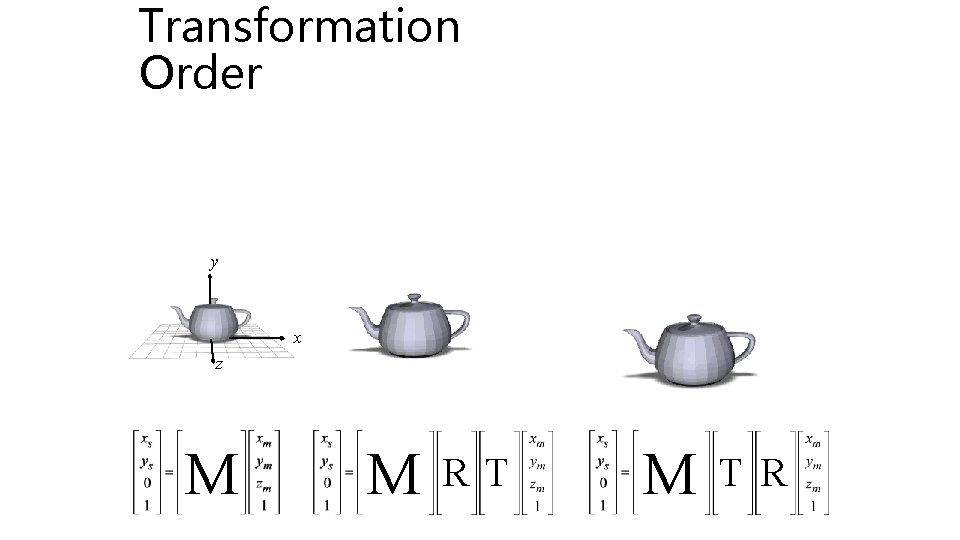 Transformation Order y x z M M RT M T R 