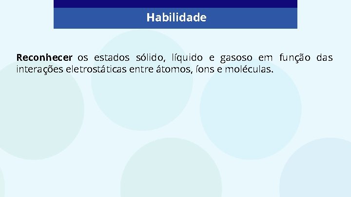Habilidade Reconhecer os estados sólido, líquido e gasoso em função das interações eletrostáticas entre