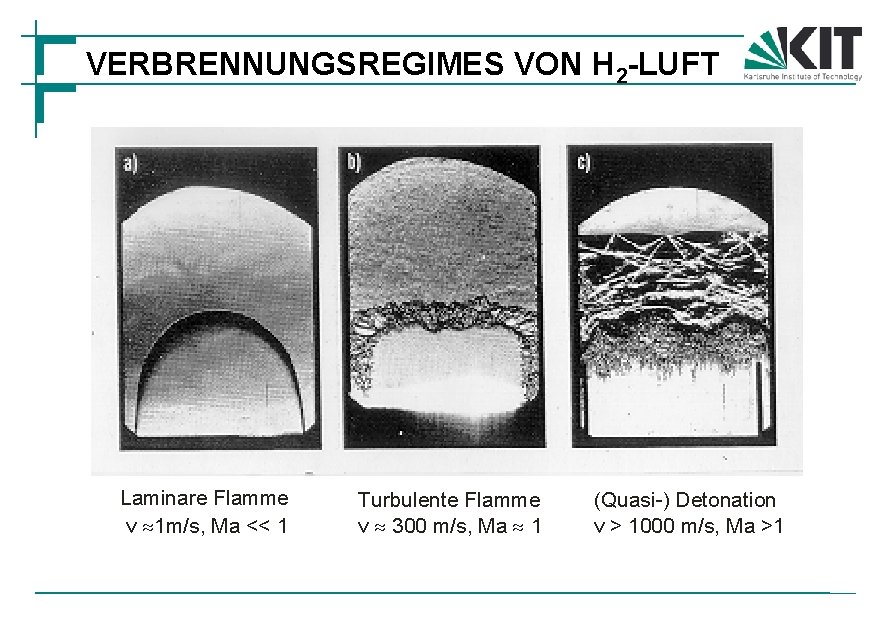 VERBRENNUNGSREGIMES VON H 2 -LUFT Laminare Flamme v 1 m/s, Ma << 1 Turbulente