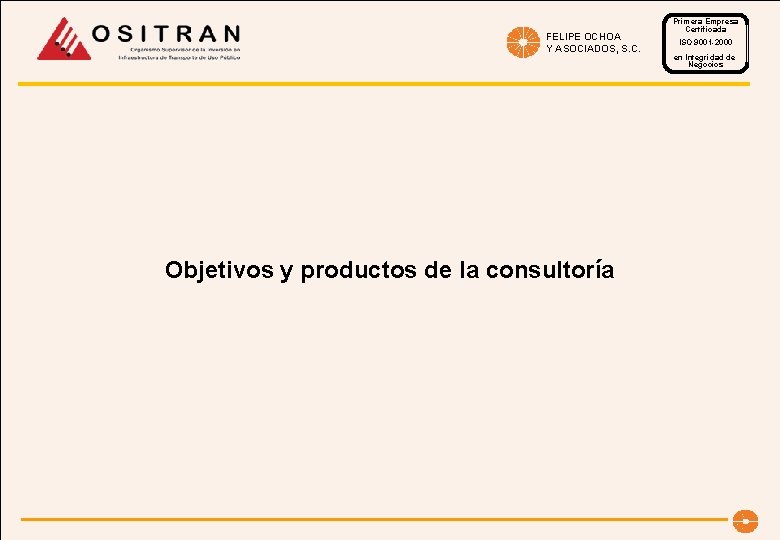 FELIPE OCHOA Y ASOCIADOS, S. C. Objetivos y productos de la consultoría Primera Empresa