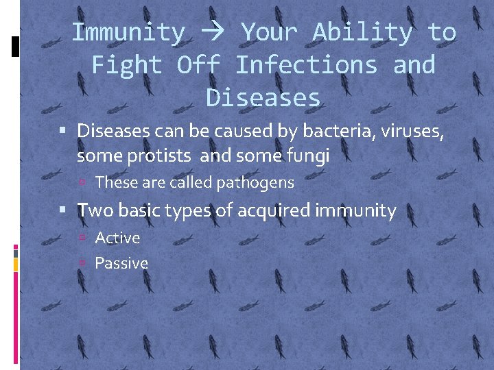 Immunity Your Ability to Fight Off Infections and Diseases can be caused by bacteria,