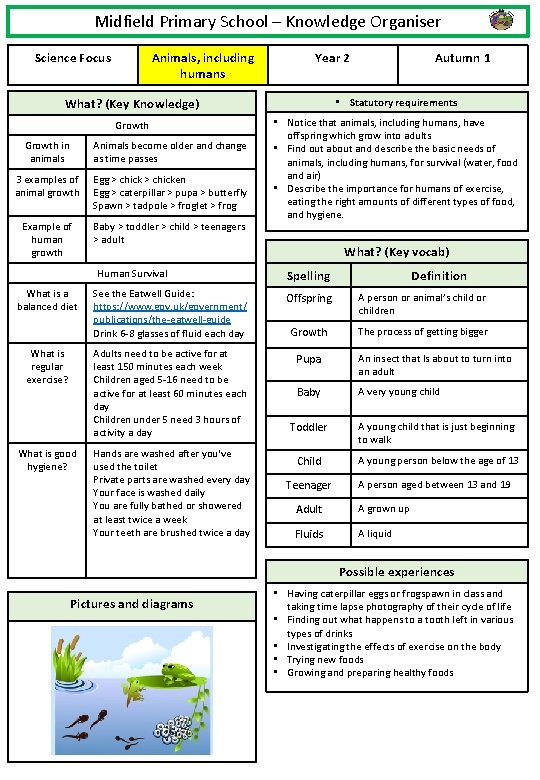 Midfield Primary School – Knowledge Organiser Science Focus Animals, including humans Year 2 Autumn