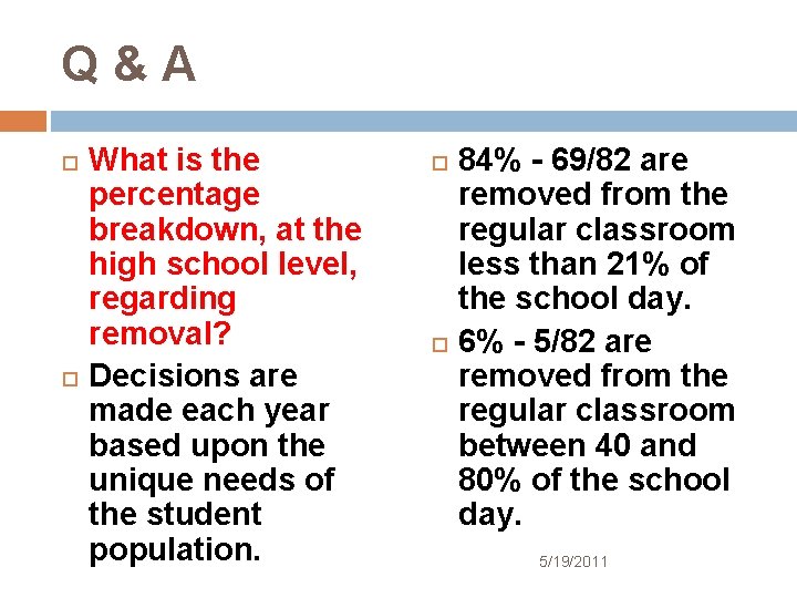 Q&A What is the percentage breakdown, at the high school level, regarding removal? Decisions