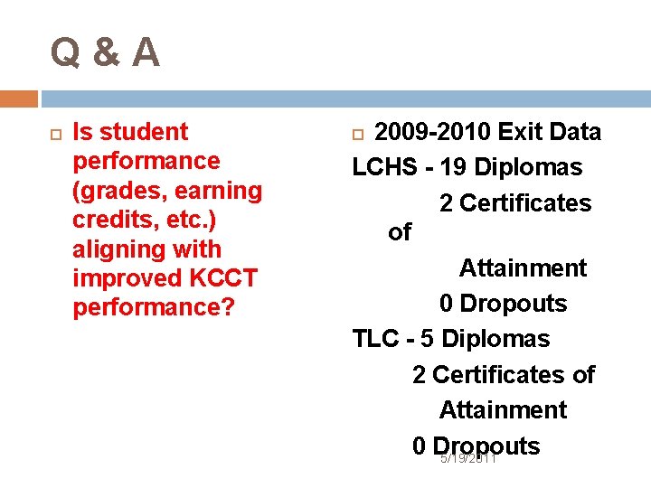 Q&A Is student performance (grades, earning credits, etc. ) aligning with improved KCCT performance?