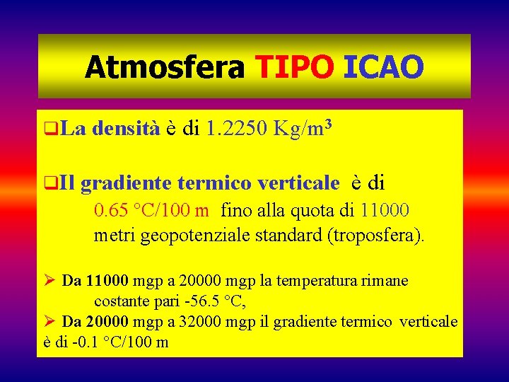 Atmosfera TIPO ICAO q. La q. Il densità è di 1. 2250 Kg/m 3