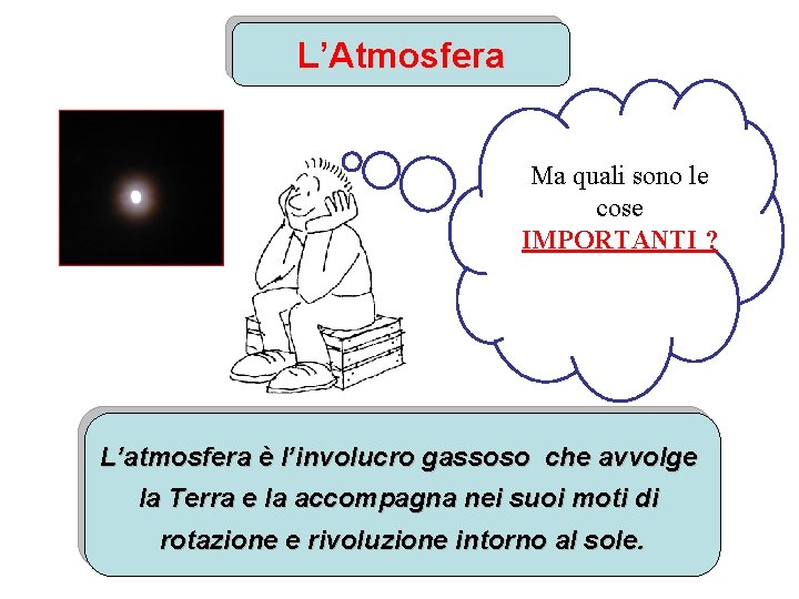 L’Atmosfera Ma quali sono le cose IMPORTANTI ? L’atmosfera è l’involucro gassoso che avvolge