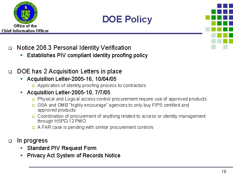 Office of the Chief Information Officer q DOE Policy Notice 206. 3 Personal Identity