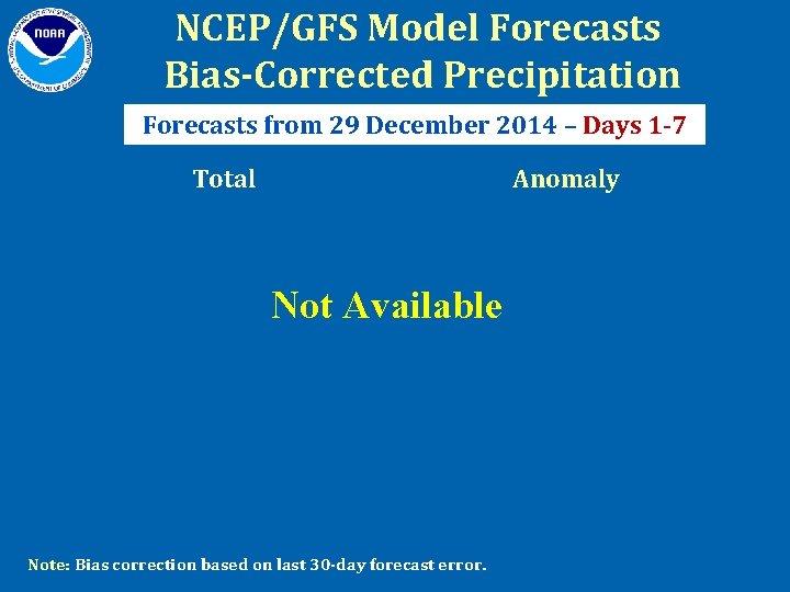 NCEP/GFS Model Forecasts Bias-Corrected Precipitation Forecasts from 29 December 2014 – Days 1 -7