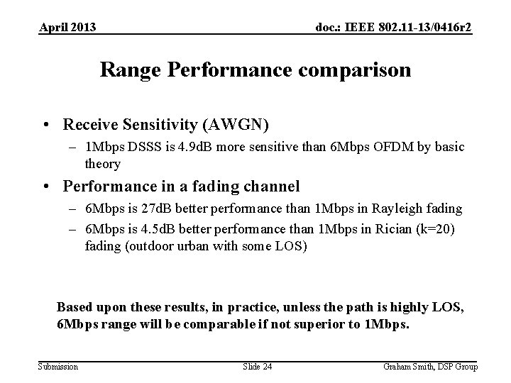 April 2013 doc. : IEEE 802. 11 -13/0416 r 2 Range Performance comparison •