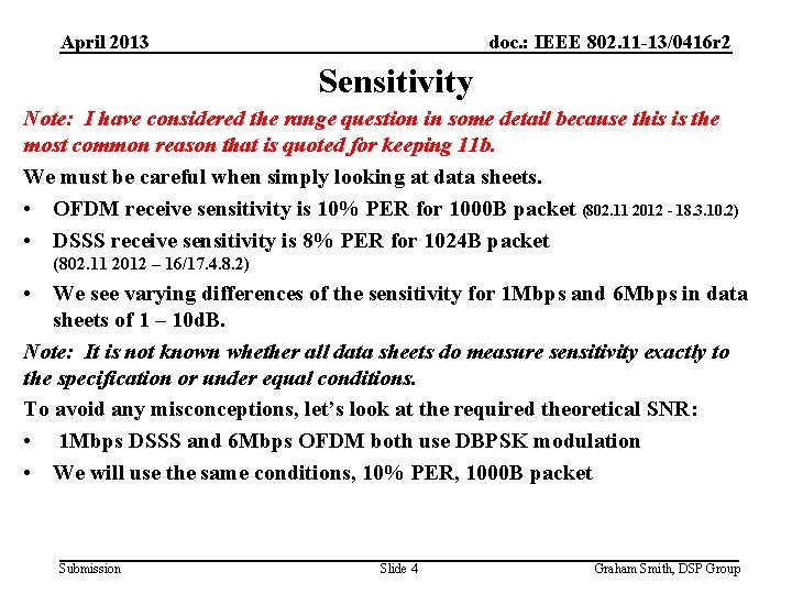 April 2013 doc. : IEEE 802. 11 -13/0416 r 2 Sensitivity Note: I have
