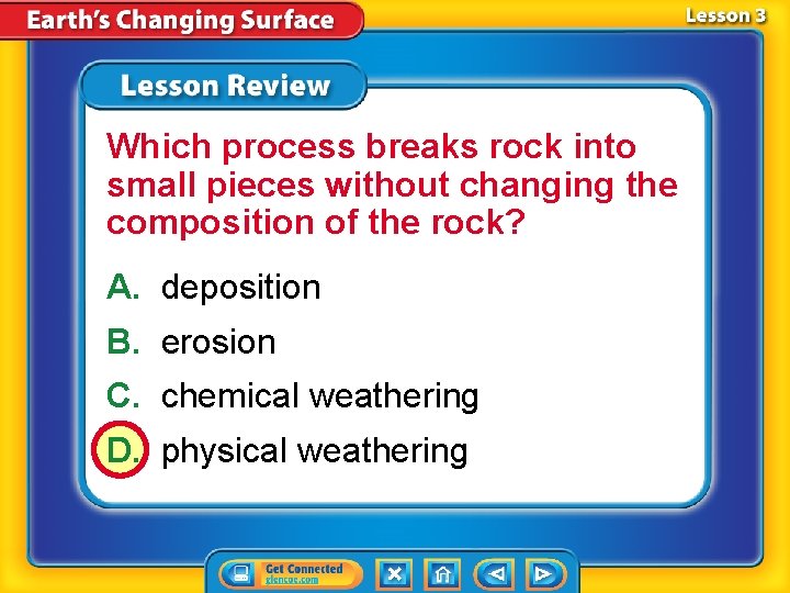 Which process breaks rock into small pieces without changing the composition of the rock?