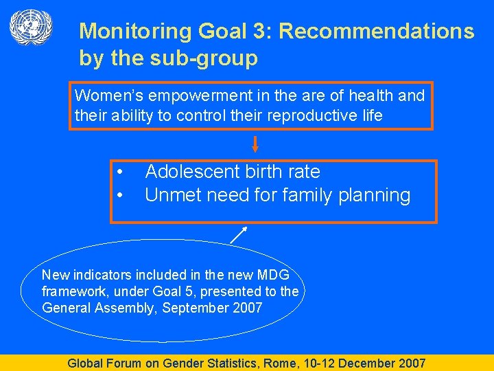 Monitoring Goal 3: Recommendations by the sub-group Women’s empowerment in the are of health