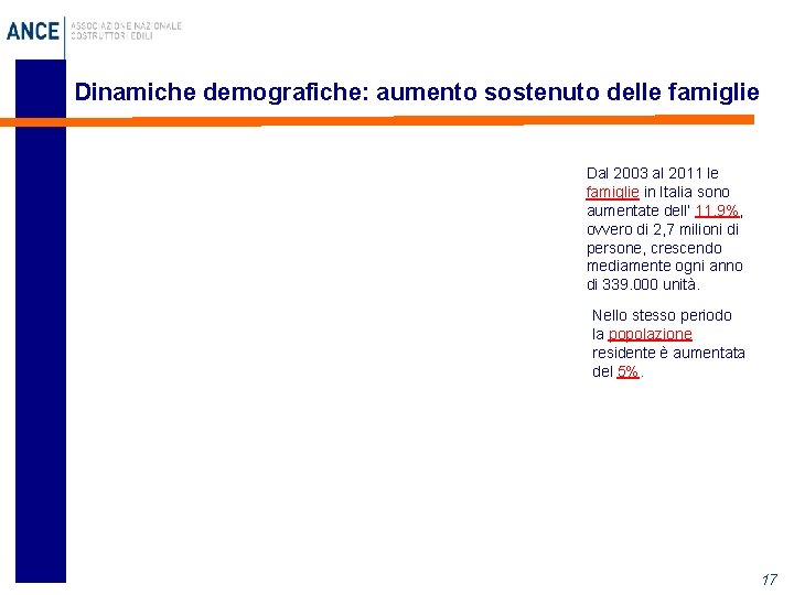 Dinamiche demografiche: aumento sostenuto delle famiglie Dal 2003 al 2011 le famiglie in Italia