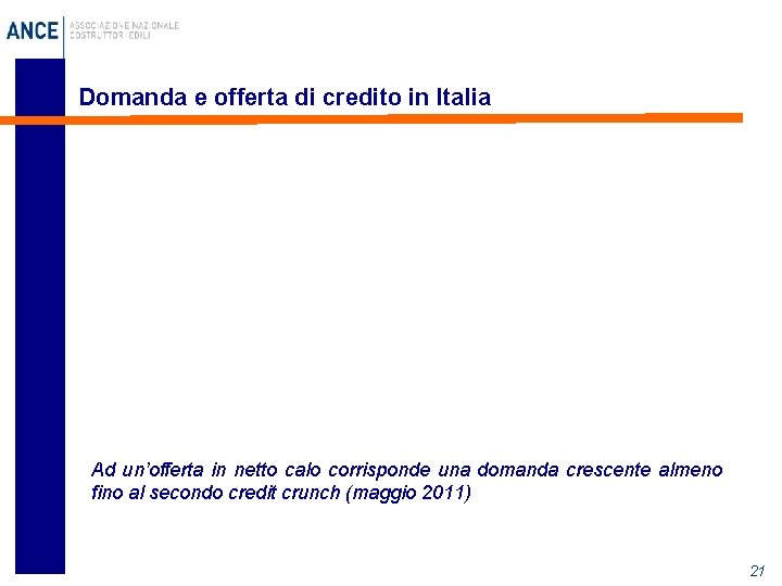 Domanda e offerta di credito in Italia Ad un’offerta in netto calo corrisponde una