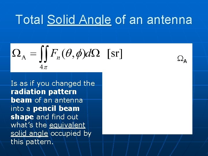 Total Solid Angle of an antenna WA Is as if you changed the radiation