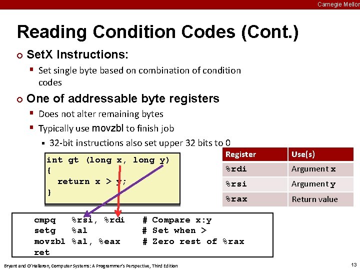 Carnegie Mellon Reading Condition Codes (Cont. ) ¢ Set. X Instructions: § Set single