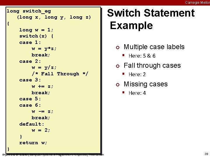 Carnegie Mellon long switch_eg (long x, long y, long z) { long w =