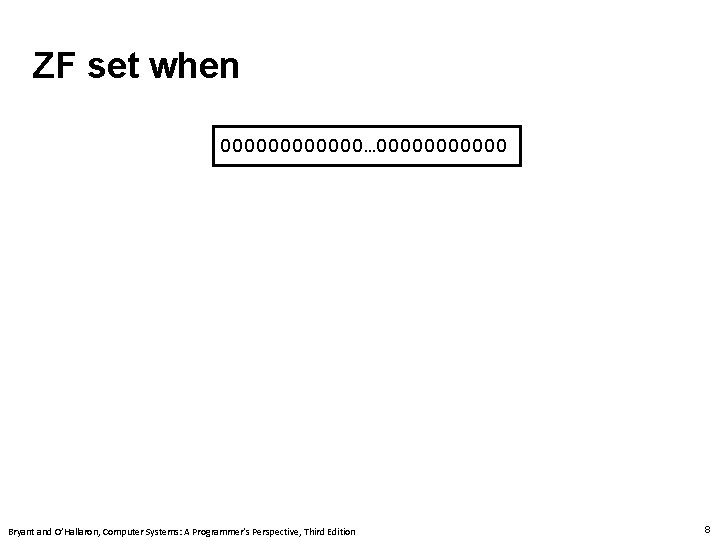 ZF set when 000000… 000000 Bryant and O’Hallaron, Computer Systems: A Programmer’s Perspective, Third