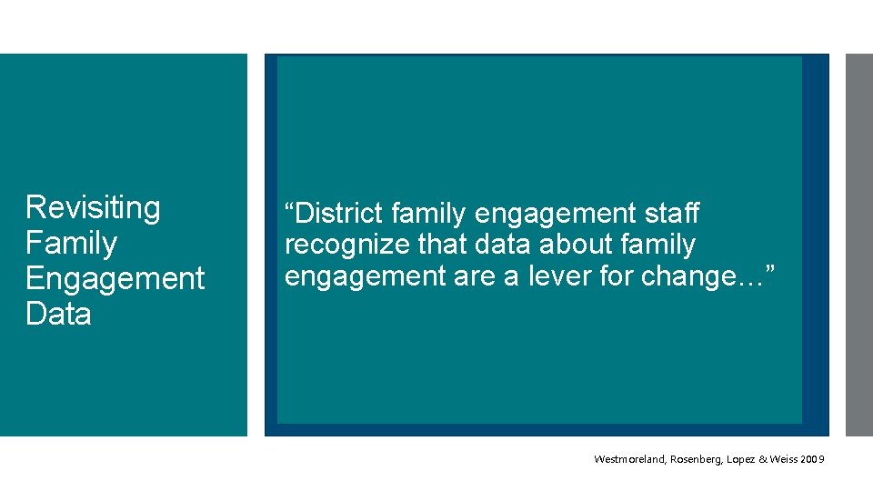 Revisiting Family Engagement Data “District family engagement staff recognize that data about family engagement