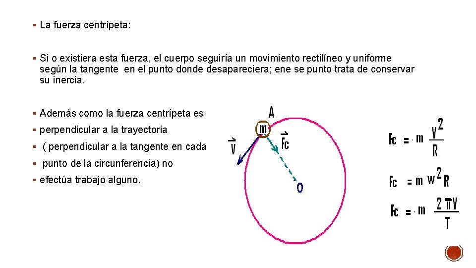 § La fuerza centrípeta: § Si o existiera esta fuerza, el cuerpo seguiría un