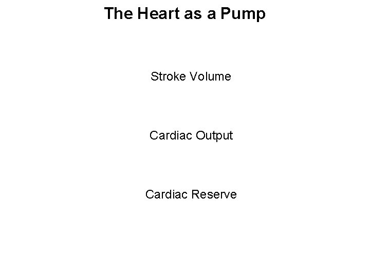 The Heart as a Pump Stroke Volume Cardiac Output Cardiac Reserve 