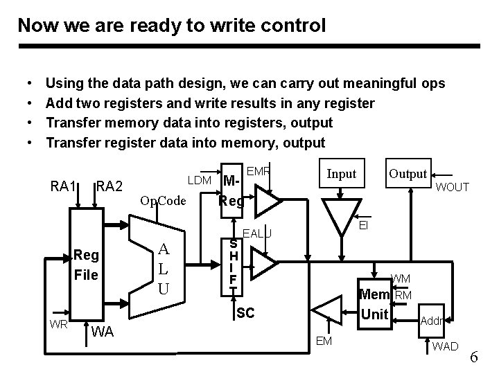 Now we are ready to write control • • Using the data path design,