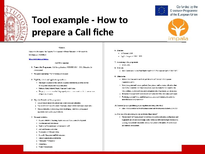 Tool example - How to prepare a Call fiche Date: in 12 pts 