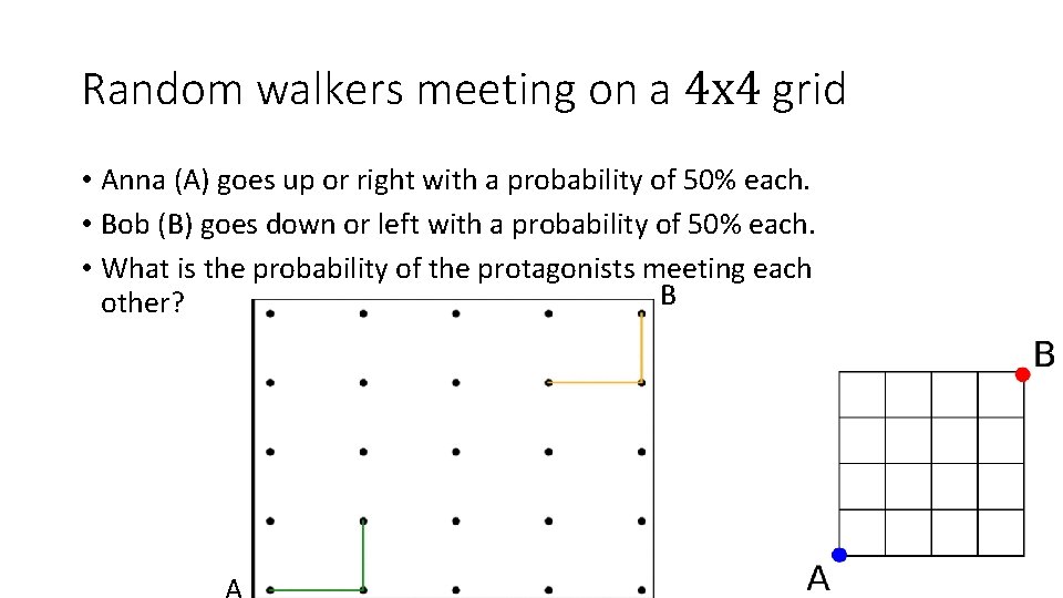 Random walkers meeting on a 4 x 4 grid • Anna (A) goes up Random walkers meeting on a 4 x 4 grid • Anna (A) goes up