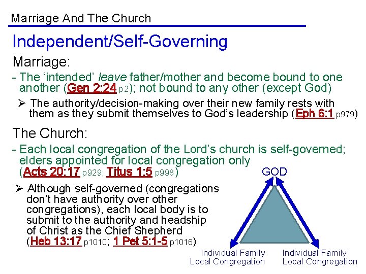Marriage And The Church Independent/Self-Governing Marriage: - The ‘intended’ leave father/mother and become bound