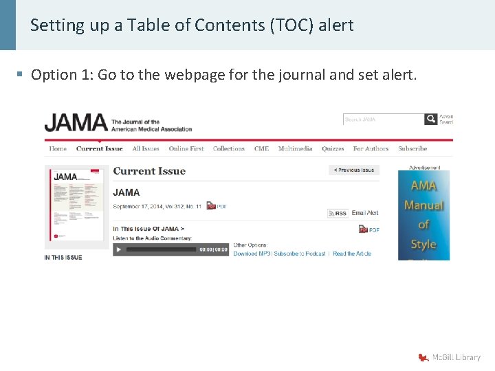 Setting up a Table of Contents (TOC) alert § Option 1: Go to the