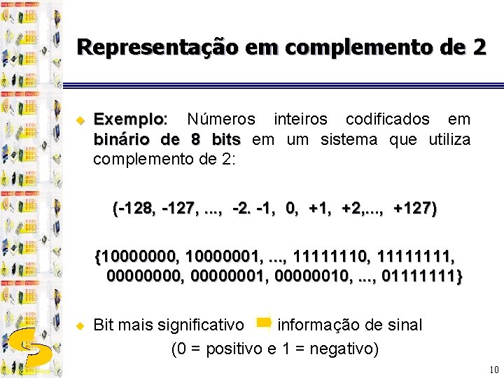 Representação em complemento de 2 ¨ Exemplo: Exemplo Números inteiros codificados em binário de