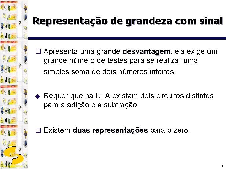 Representação de grandeza com sinal q Apresenta uma grande desvantagem: desvantagem ela exige um