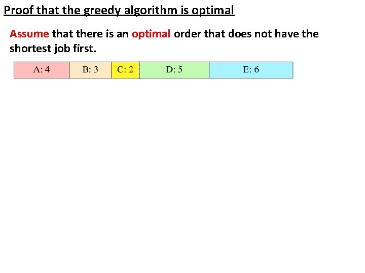 Proof that the greedy algorithm is optimal Assume that there is an optimal order