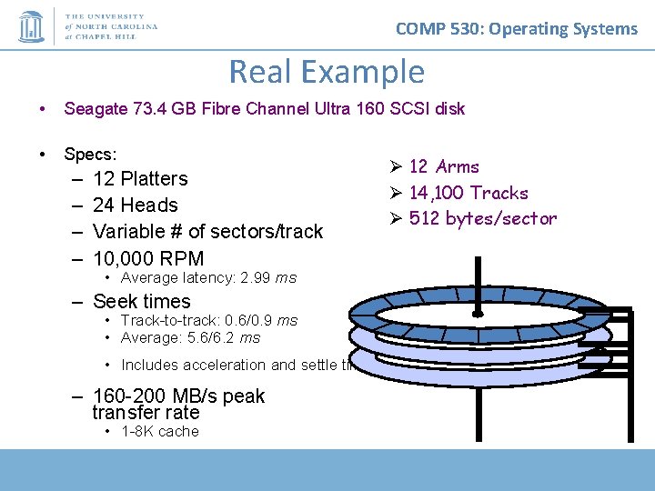 COMP 530: Operating Systems Real Example • Seagate 73. 4 GB Fibre Channel Ultra