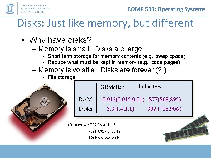 COMP 530: Operating Systems Disks: Just like memory, but different • Why have disks?