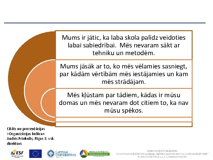 Mums ir jātic, ka laba skola palīdz veidoties labai sabiedrībai. Mēs nevaram sākt ar