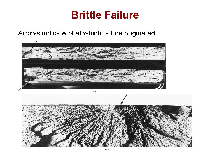 Brittle Failure Arrows indicate pt at which failure originated 8 