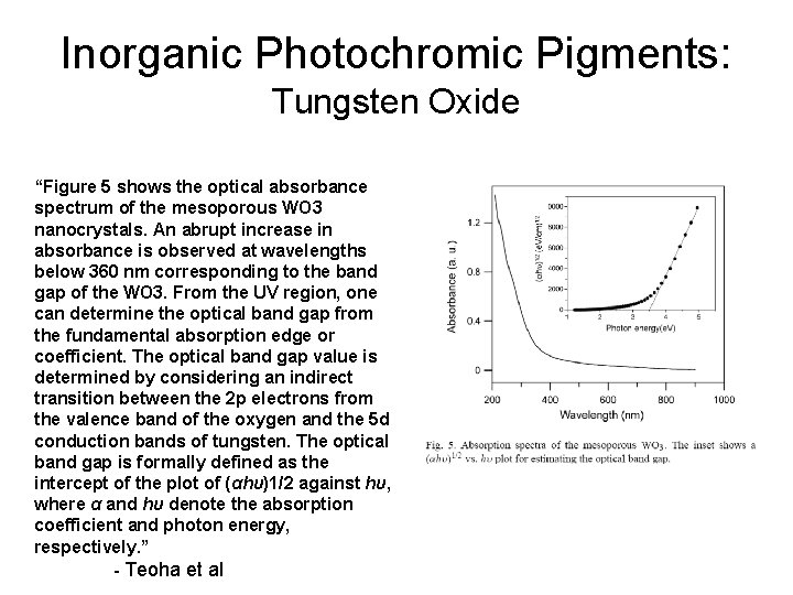 Inorganic Photochromic Pigments: Tungsten Oxide “Figure 5 shows the optical absorbance spectrum of the