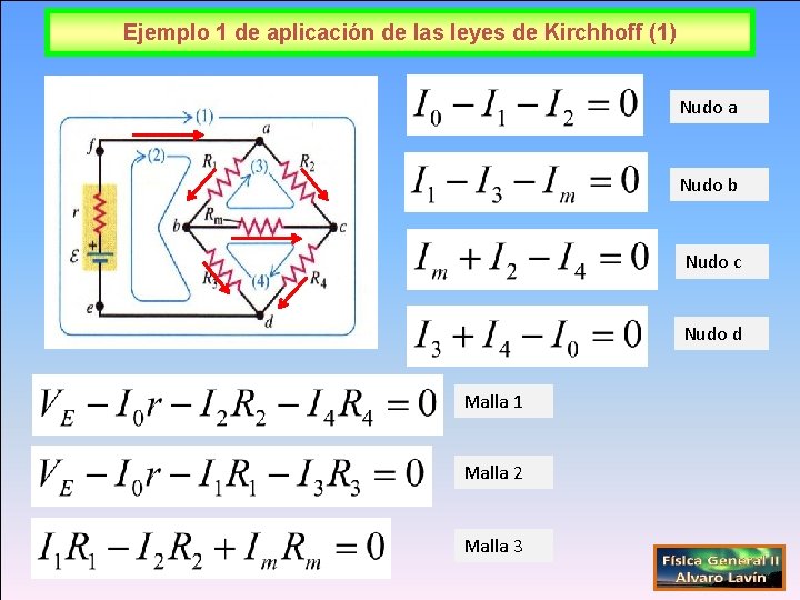 Ejemplo 1 de aplicación de las leyes de Kirchhoff (1) Nudo a Nudo b