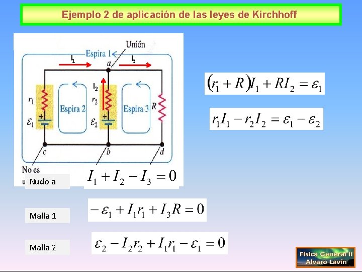 Ejemplo 2 de aplicación de las leyes de Kirchhoff I 1 I 3 I