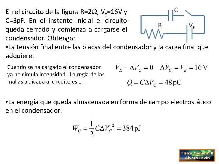 En el circuito de la figura R=2 , VE=16 V y C=3 p. F.