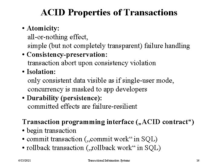 Fundamentals of Transactional Information Systems Theory Algorithms and