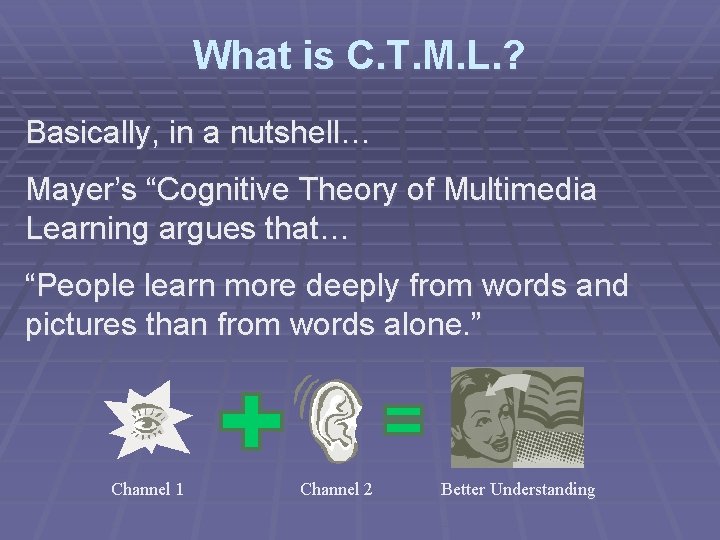 What is C. T. M. L. ? Basically, in a nutshell… Mayer’s “Cognitive Theory