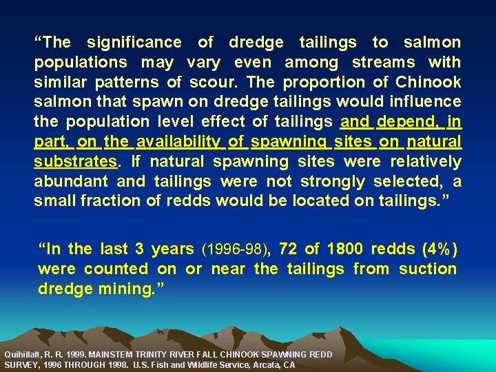 “The significance of dredge tailings to salmon populations may vary even among streams with
